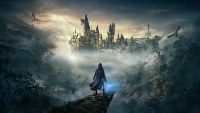 Ein Zauberer steht vor Hogwarts im neuen Harry Potter Game