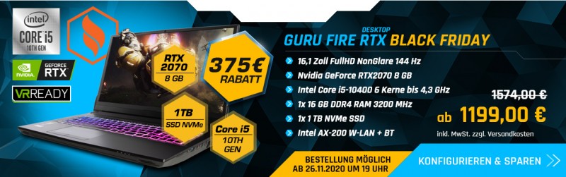 Guru Gaming Notebook FIRE RTX Desktop Black Friday